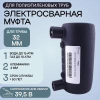 Муфта электросварная 32 мм SDR 11 ПЭ 100 Иммид