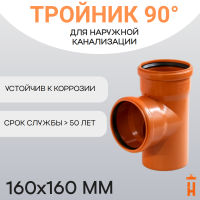 Тройник d160х160 мм 90° пластиковый для наружной канализации