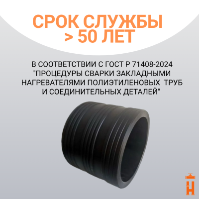 Муфта защитная Ду110 для прохода через ж/б колодец ПЭ труб.